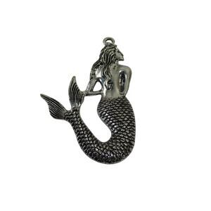Laghcat Mermaid Pendant Silver Tone 2 1/2" Minimalist‎ Neutral Texture Charm
